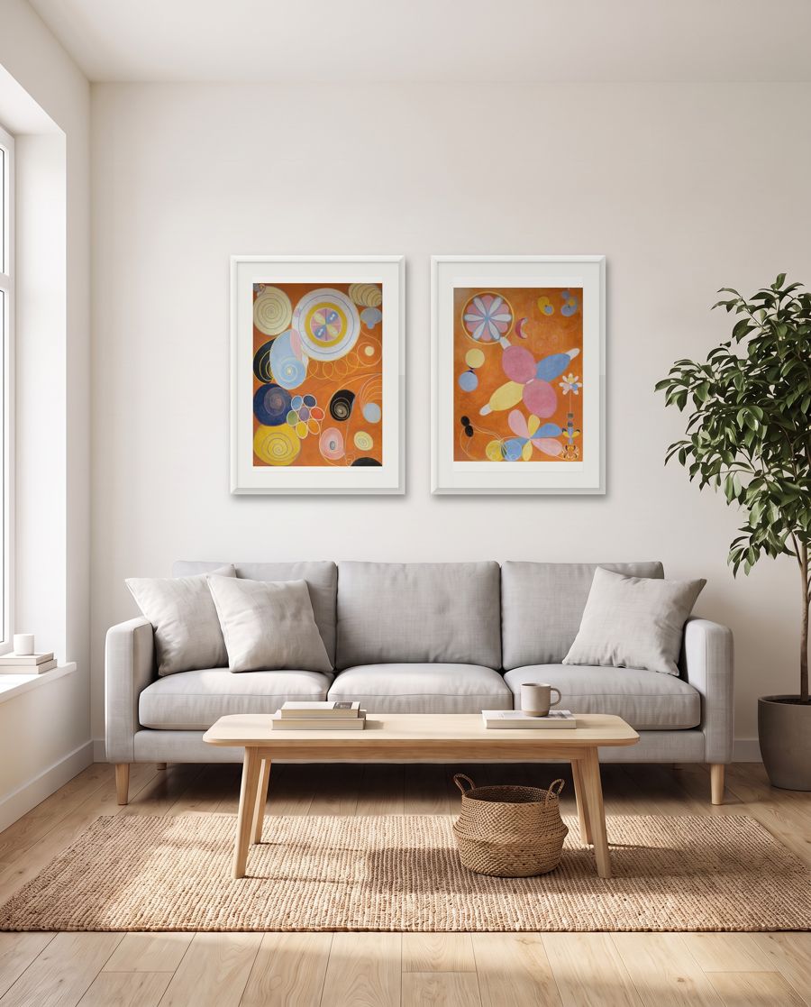 Wall test option B: two 50 × 70 cm prints, 116 cm in all above a 190 cm sofa