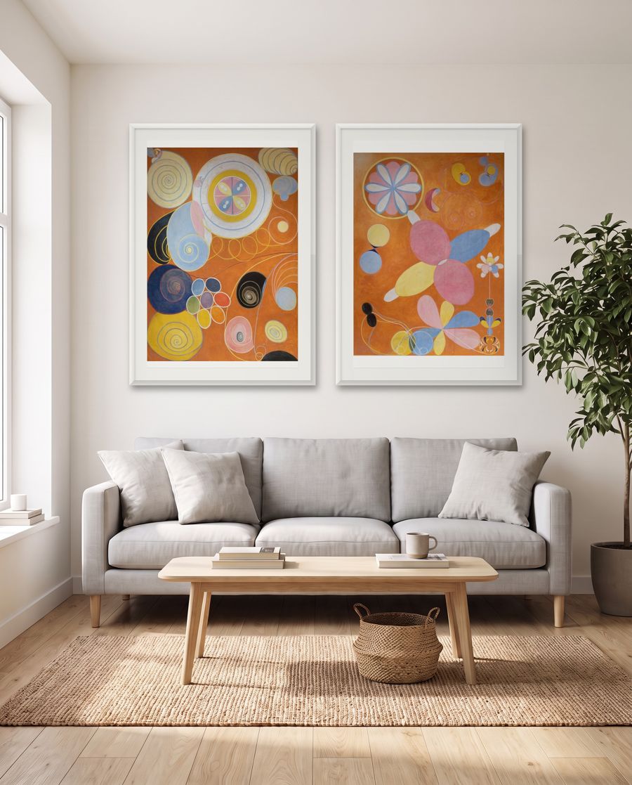 Wall test option C: two 70 × 100 cm prints, 156 cm in all above a 190 cm sofa