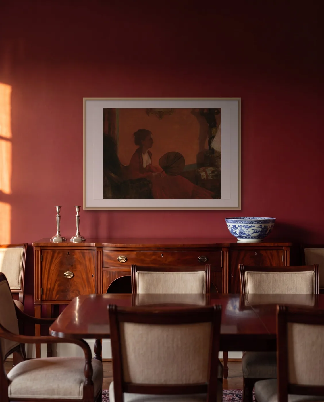 Classic dining room wall art: Madame Camus by Edgar Degas, framed 100 × 70 cm