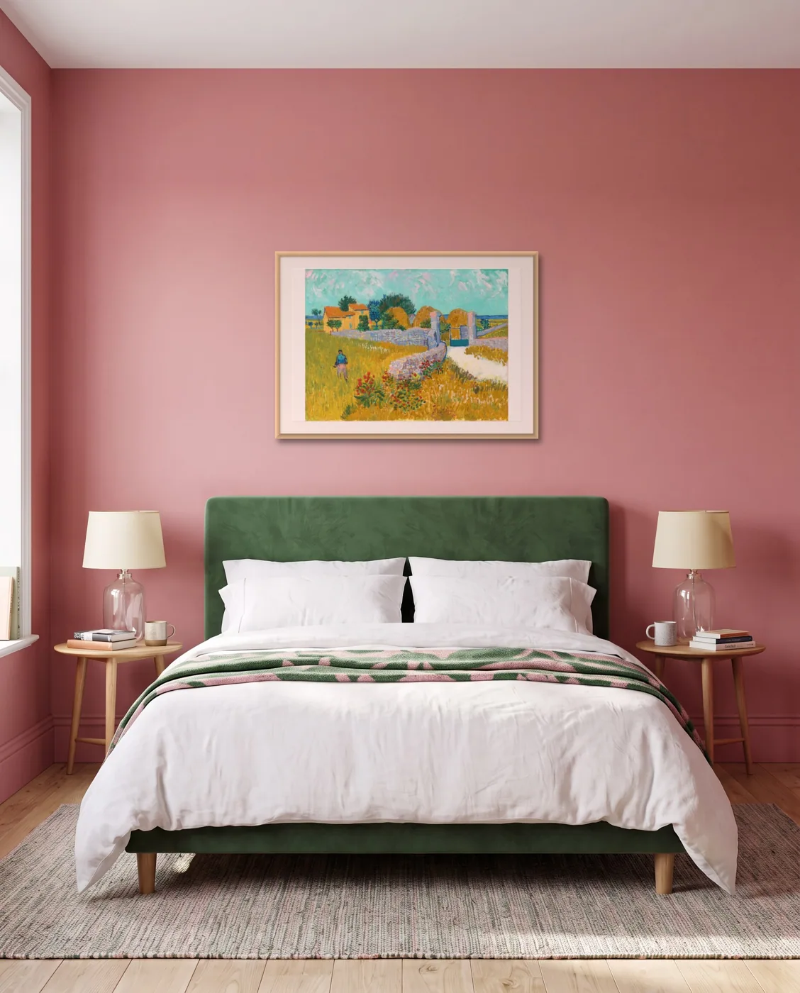Colorful bedroom wall art: Farmhouse in Provence by Vincent van Gogh, framed 100 × 70 cm