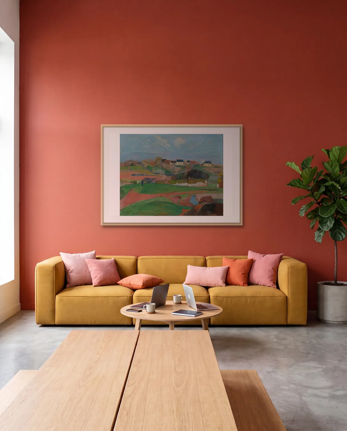 Colorful open-plan office wall art: Landscape at Le Pouldu by Paul Gauguin, framed 100 × 70 cm