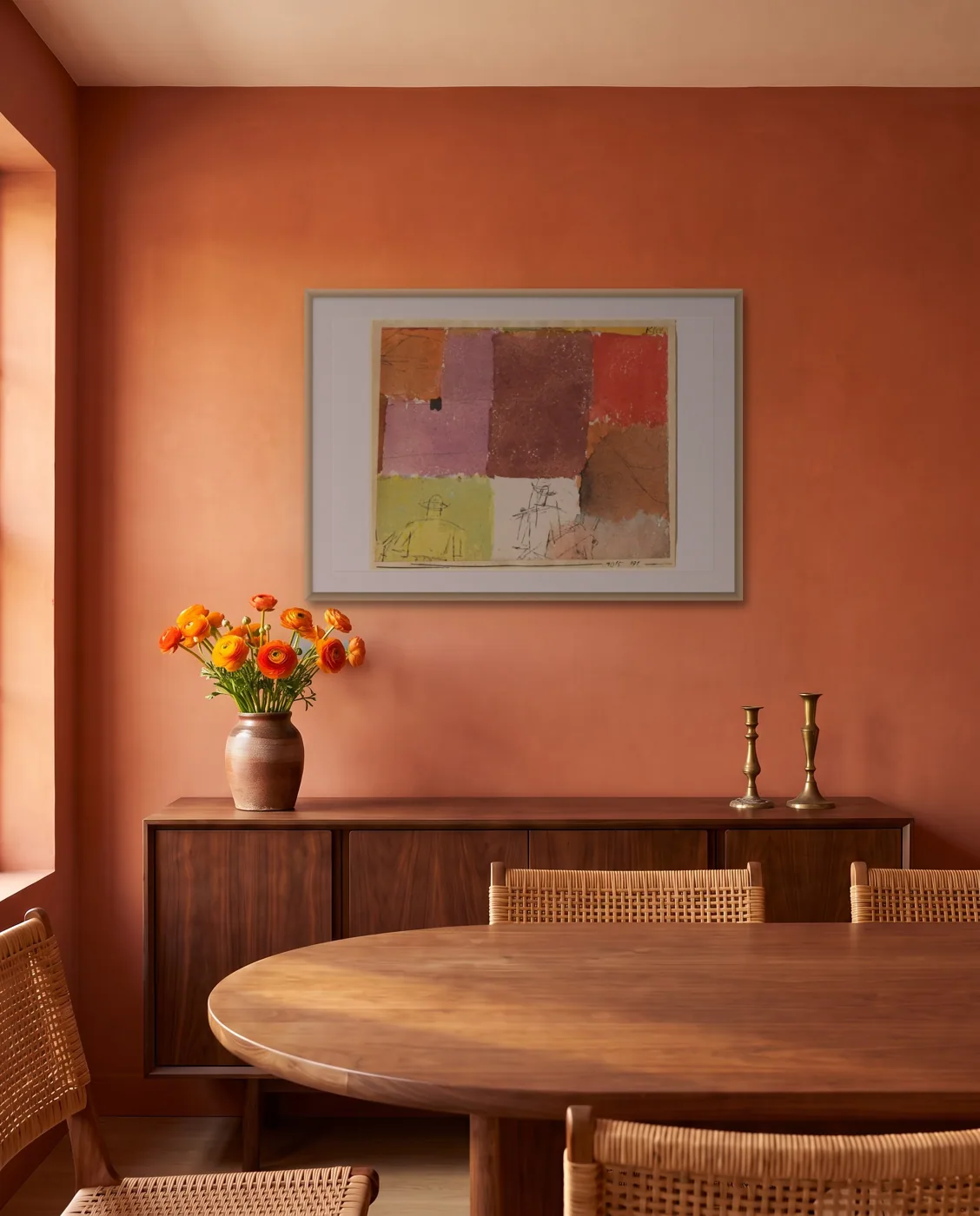 Colorful dining room wall art: Composition with Figures by Paul Klee, framed 100 × 70 cm