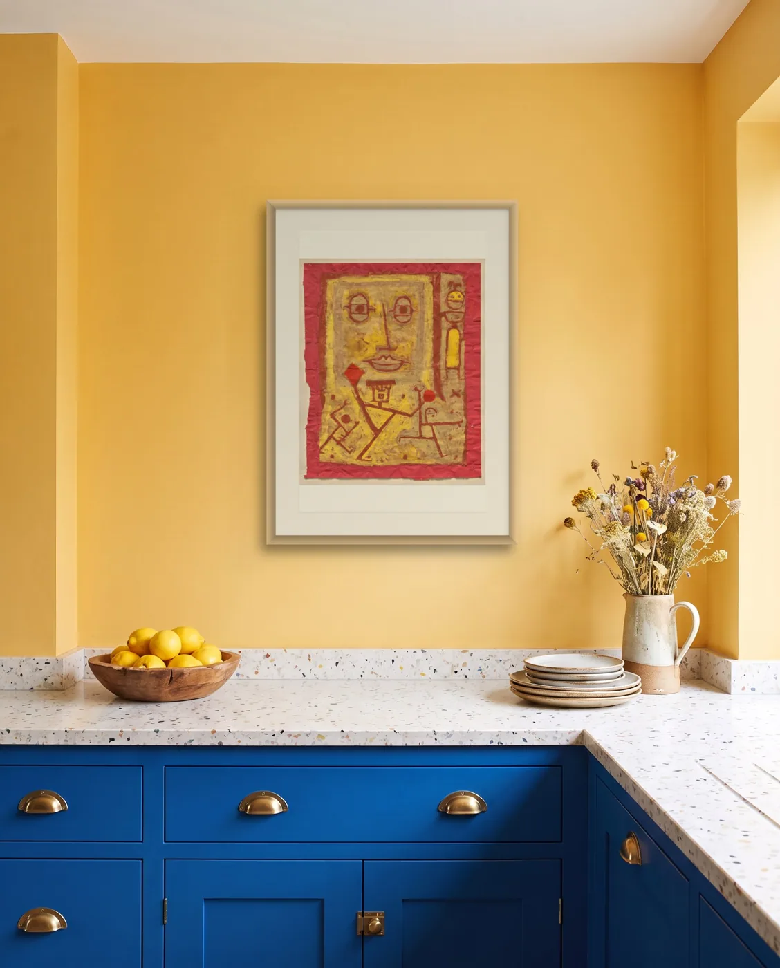 Colorful kitchen wall art: God of War by Paul Klee, framed 50 × 70 cm