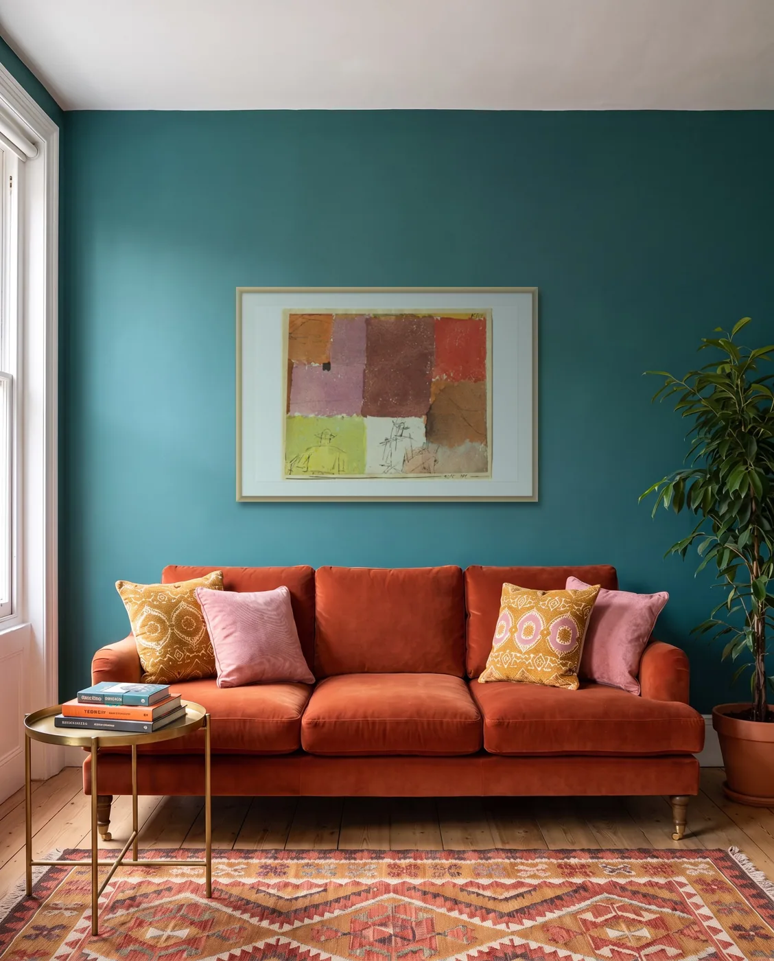 Colorful living room wall art: Composition with Figures by Paul Klee, framed 100 × 70 cm
