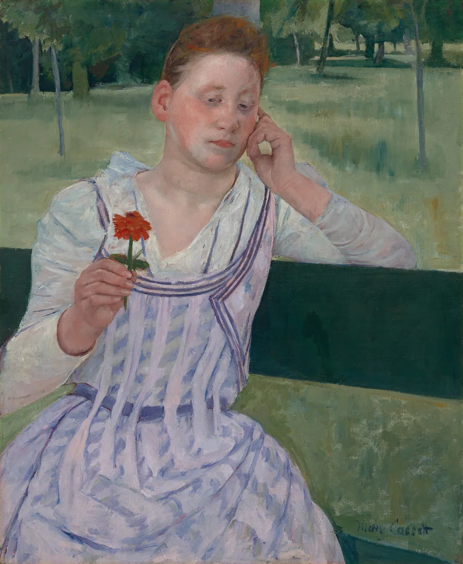 Woman with a Red Zinnia (Revery) by Mary Cassatt, 1891–92 – art print