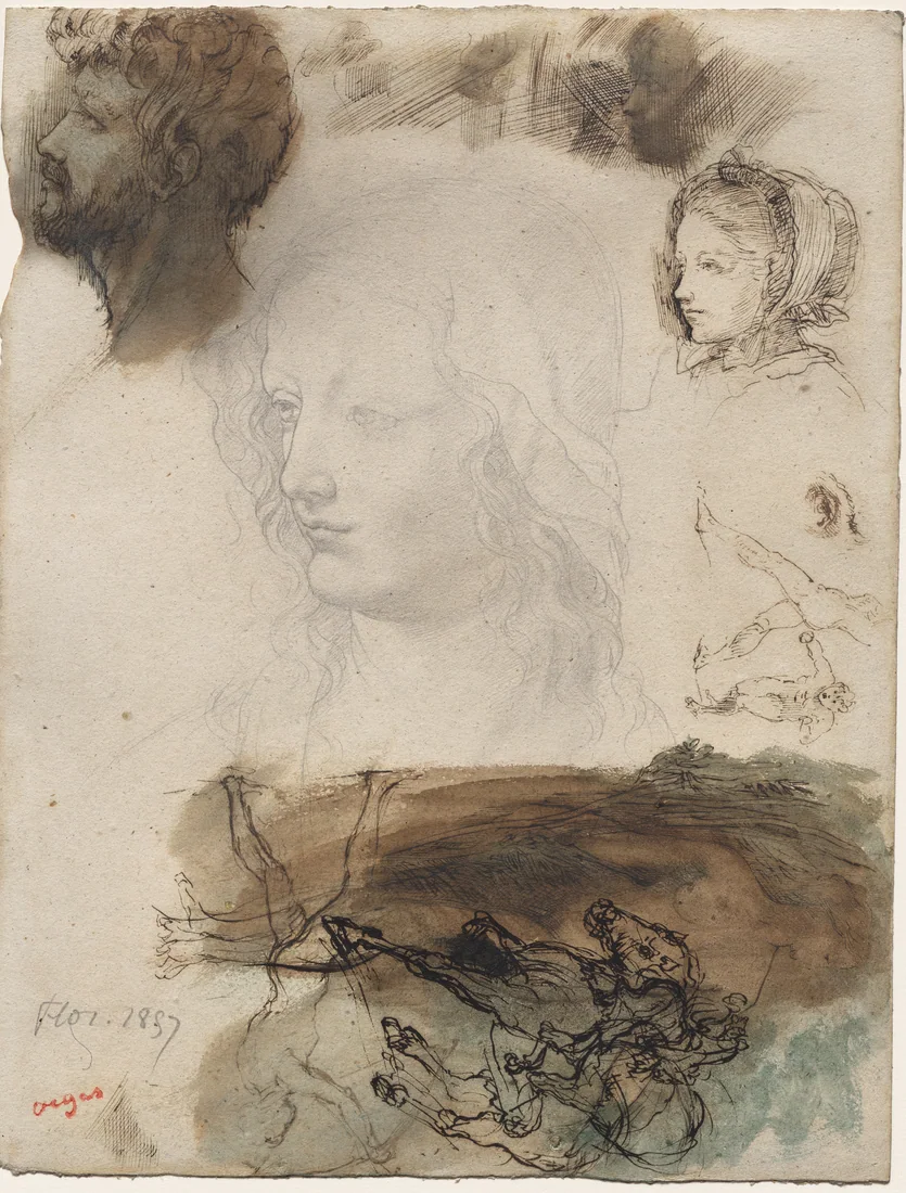 Sheet of Studies and Sketches by Edgar Degas, 1858 – art print