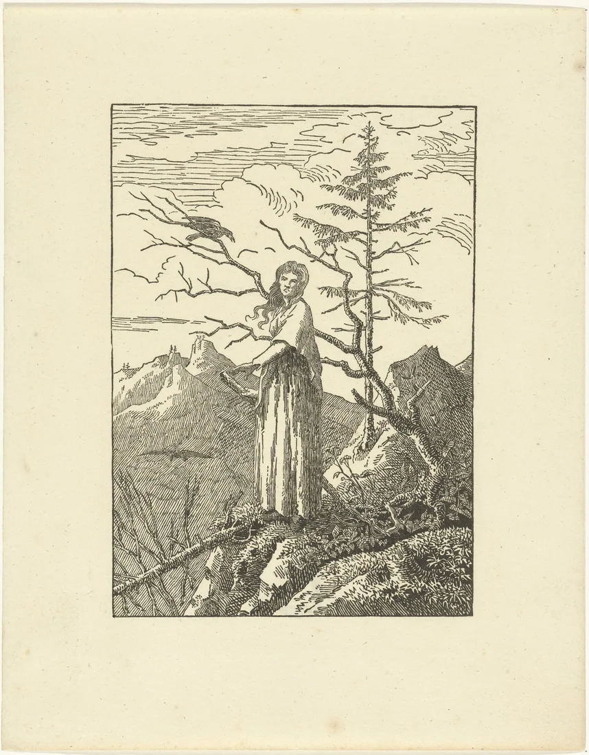 Woman Standing at the Edge of the Abyss and a Raven by Caspar David Friedrich – art print