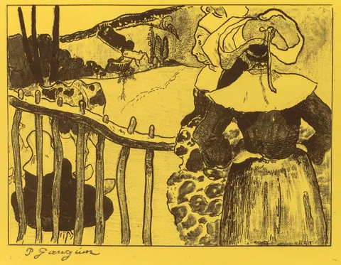 Breton Women by a Gate by Paul Gauguin