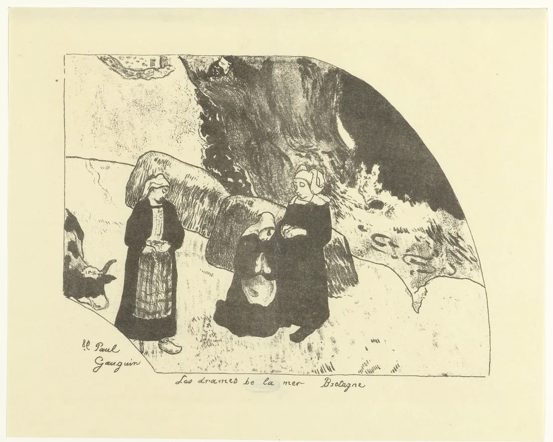 Three Women and a Cow on Rocks by the Sea by Paul Gauguin – art print