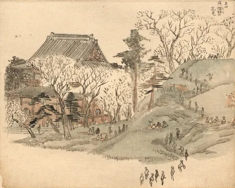 Cherry Blossom Viewing at the Temple on Mt. Suribachi by Utagawa Hiroshige