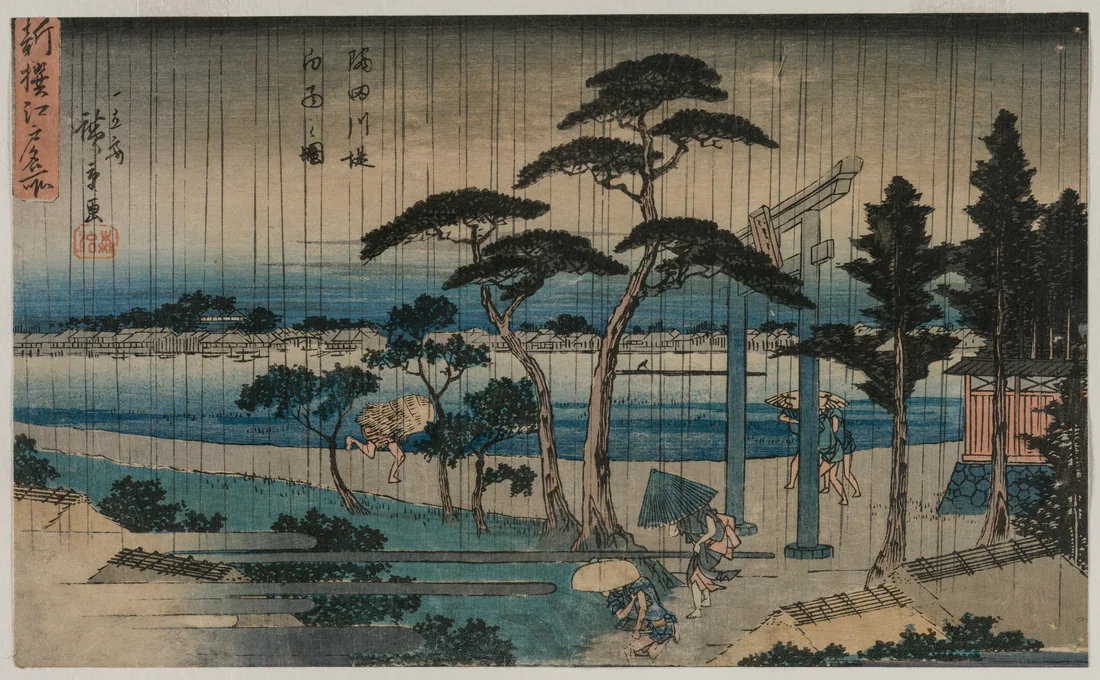 Light Rain on the Embankment of the Sumida River by Utagawa Hiroshige, late 1830s or early 1840s – art print