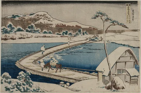 Boat Bridge at Sano in Kozuke Province by Katsushika Hokusai