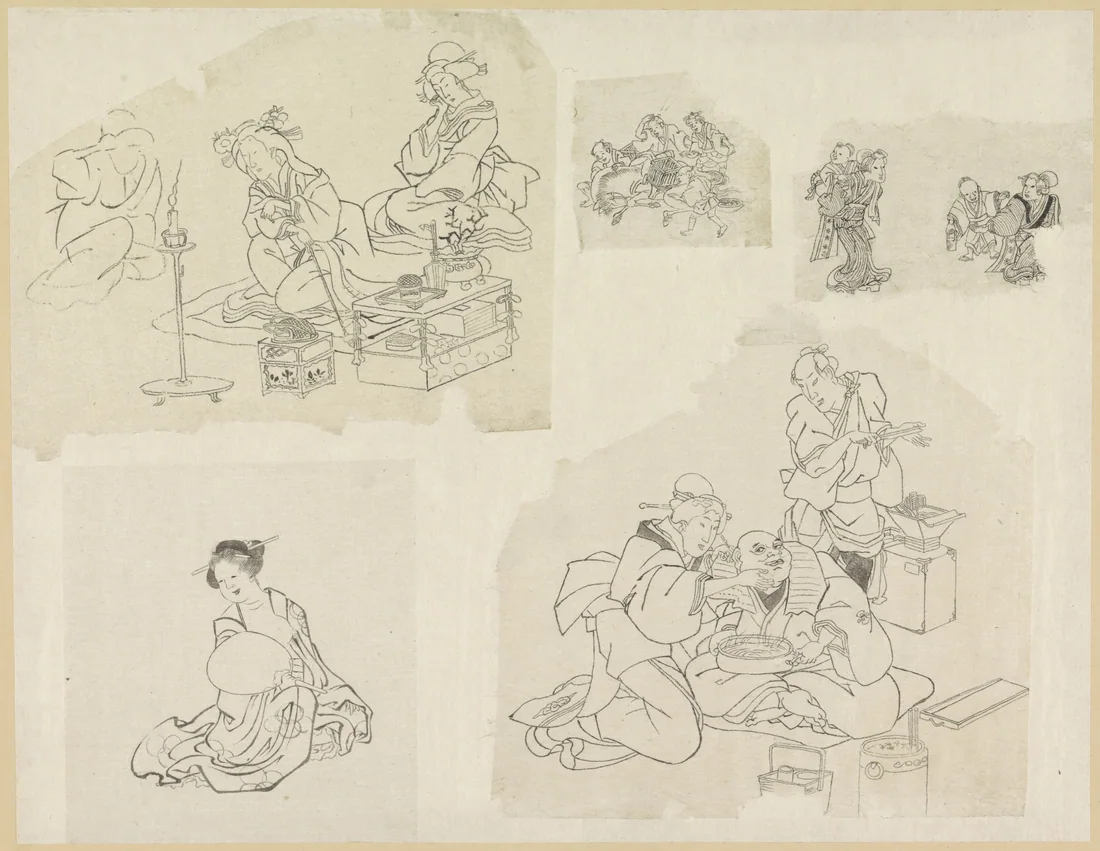 Five Depictions of People in Different Situations by Katsushika Hokusai – art print
