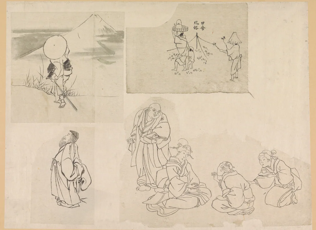 Four Scenes with Various Figures by Katsushika Hokusai – art print