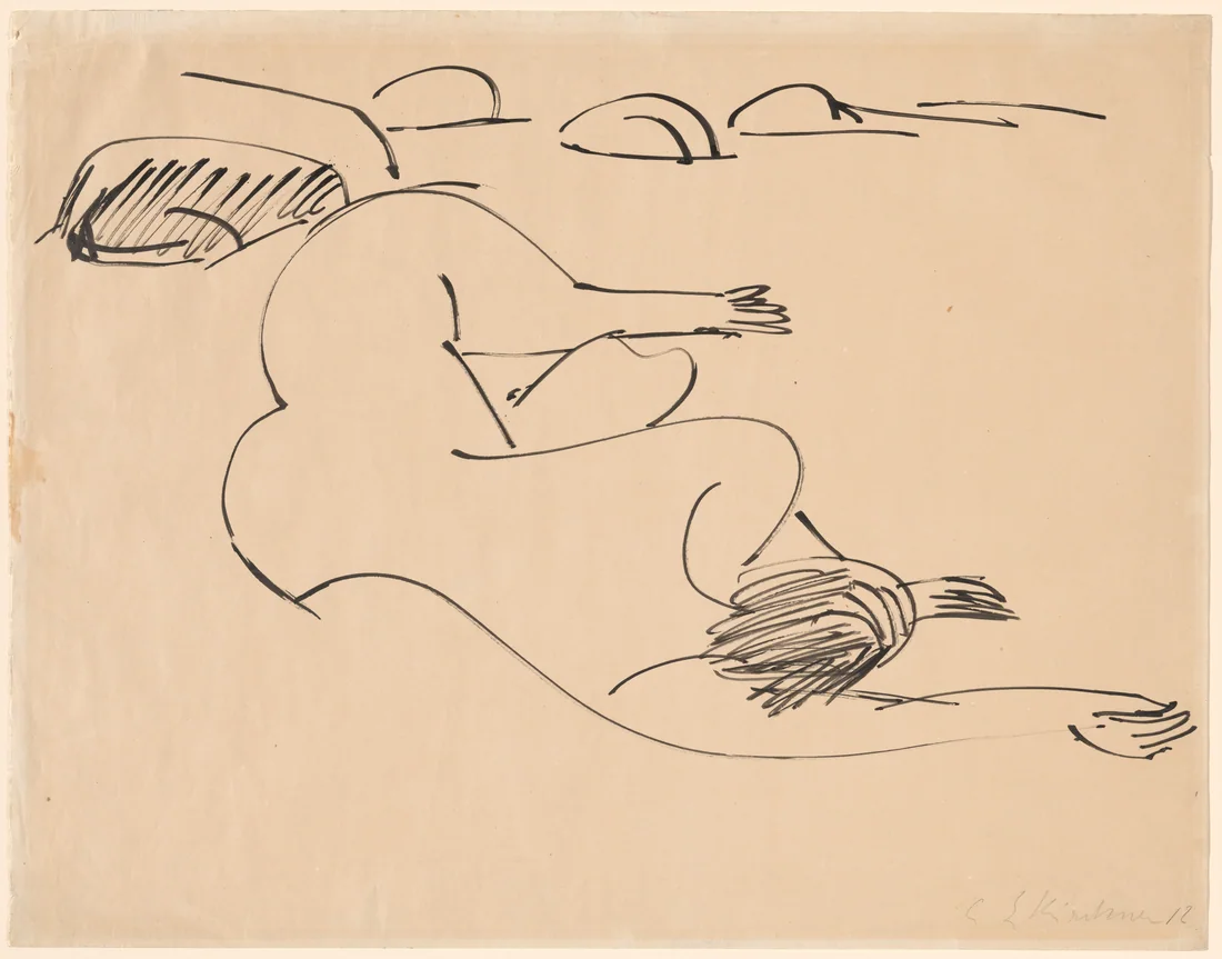 Erna Lying on the Beach among Rocks by Ernst Ludwig Kirchner, 1912 – art print