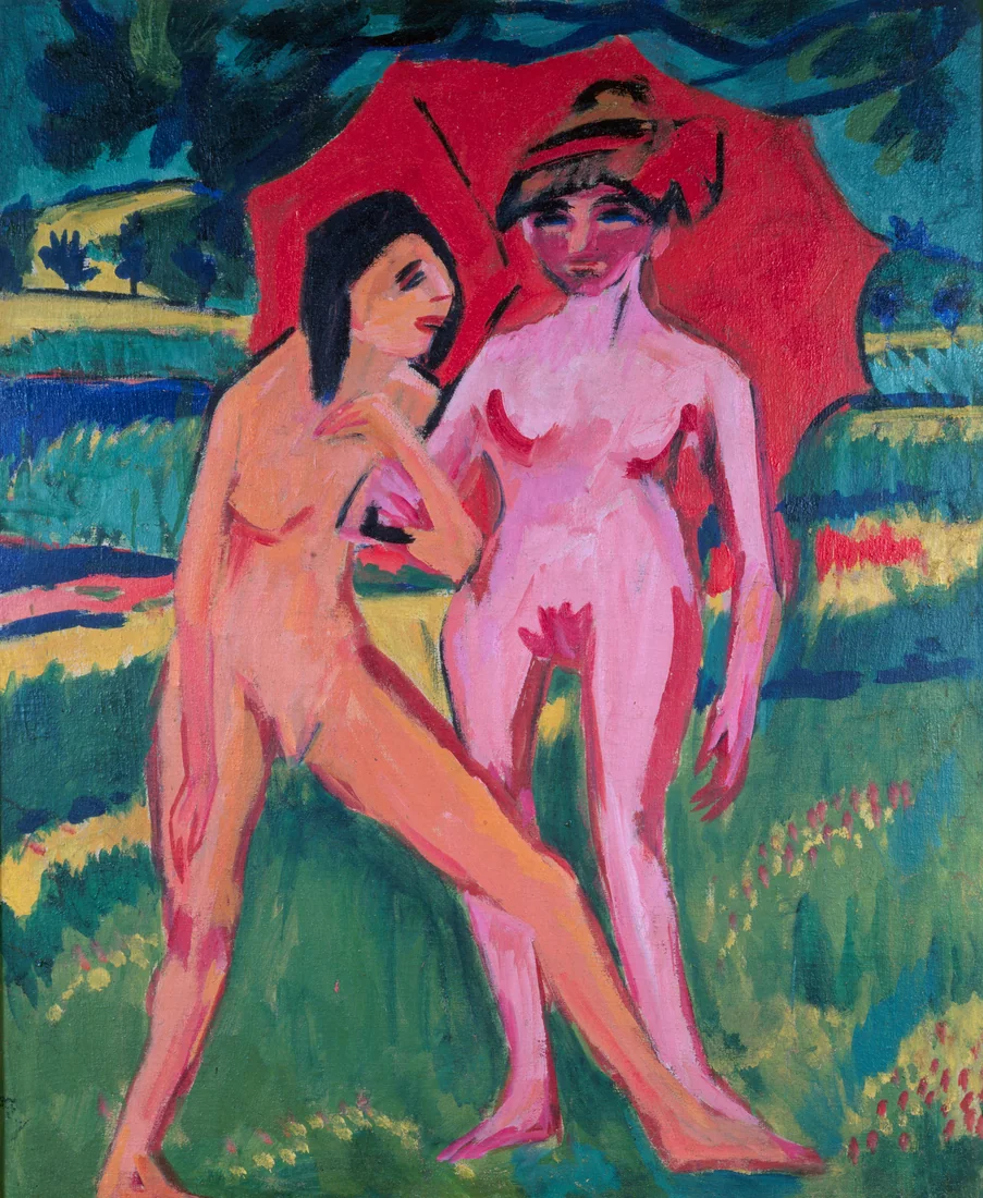 Two Girls under an Umbrella by Ernst Ludwig Kirchner, 1910 – art print