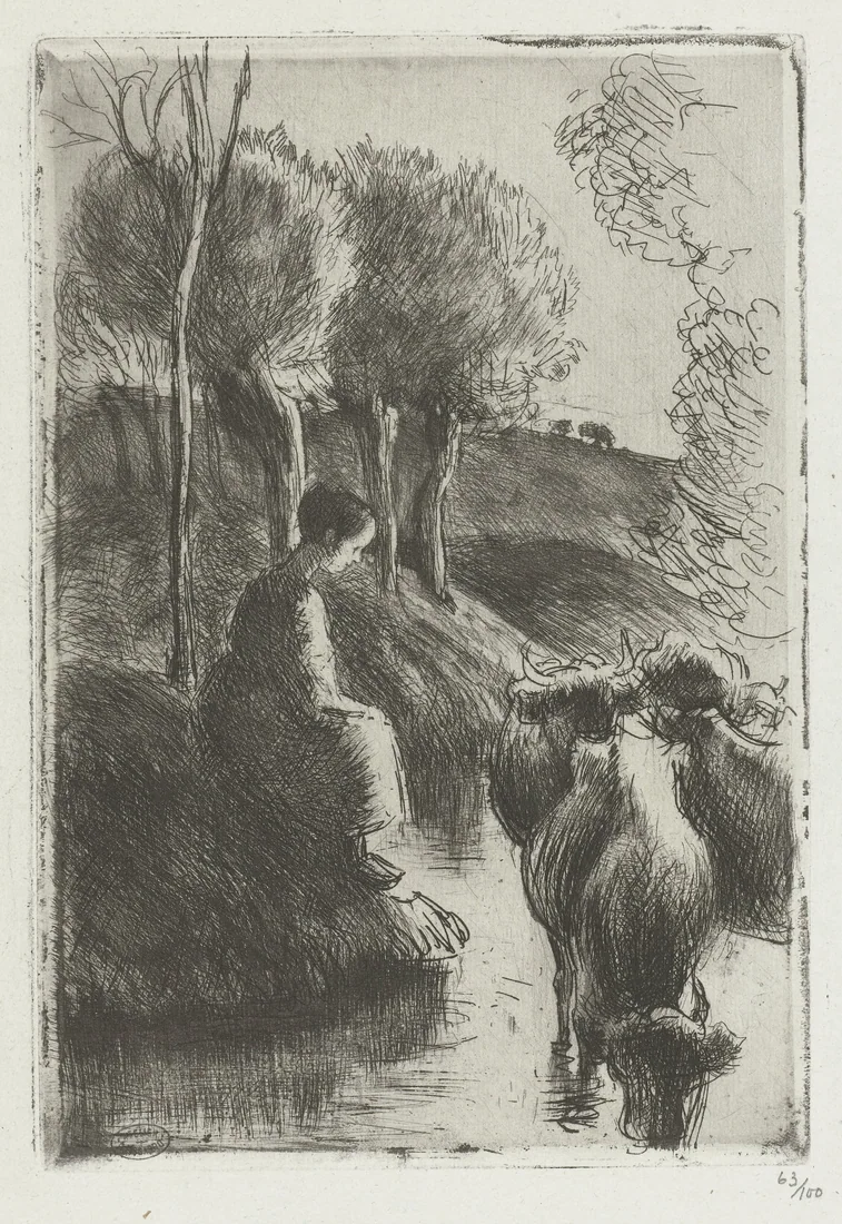 Cowherd by the Water by Camille Pissarro – art print
