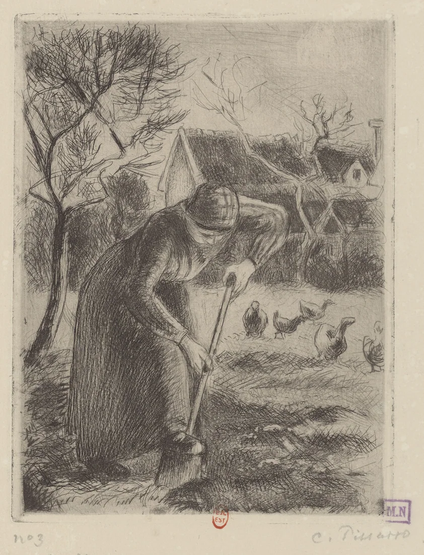 Peasant Woman Hoeing by Camille Pissarro, 1890 – art print