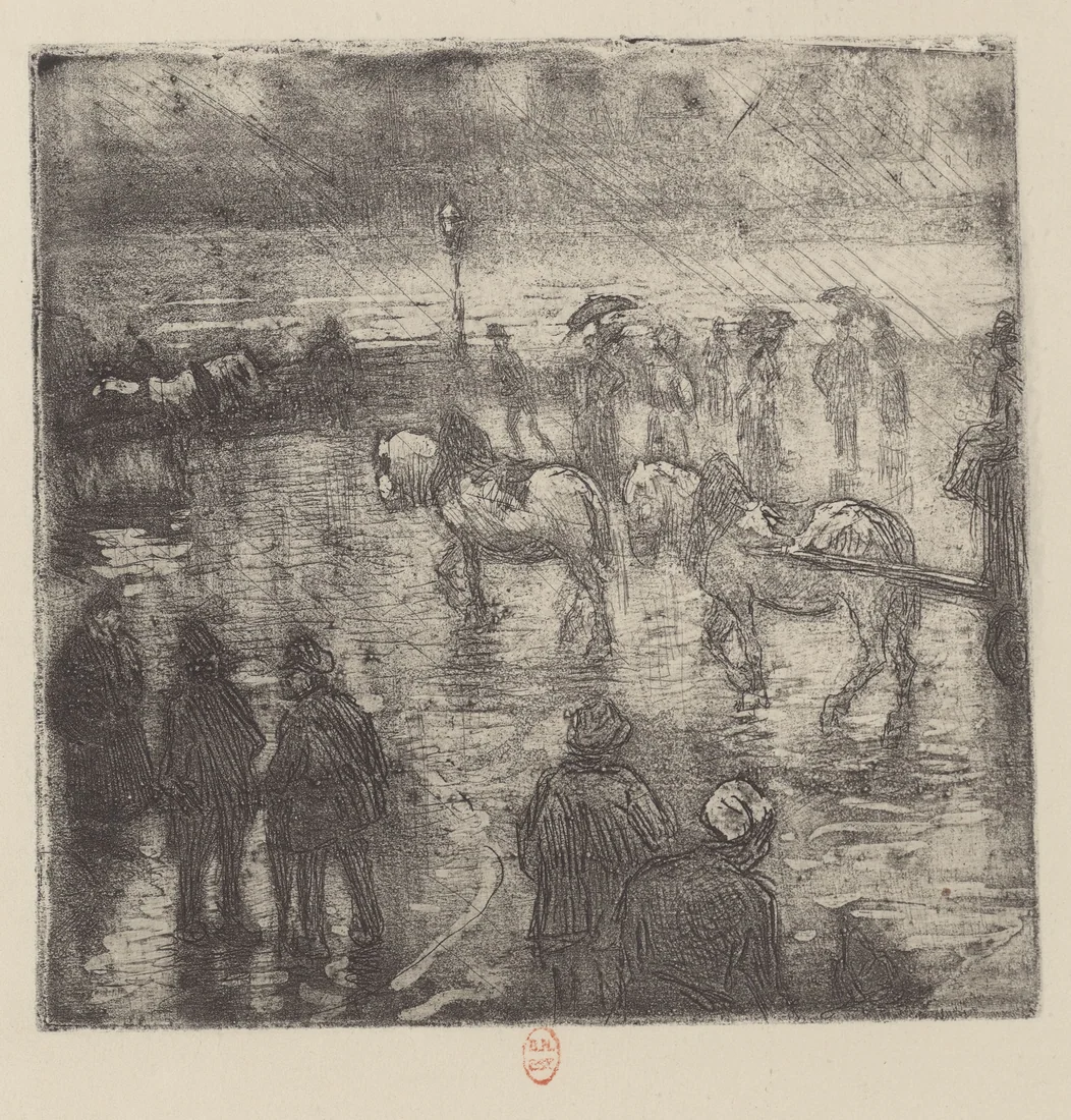 Rain Effect, Place de la République, Rouen by Camille Pissarro, 1883–85 – art print