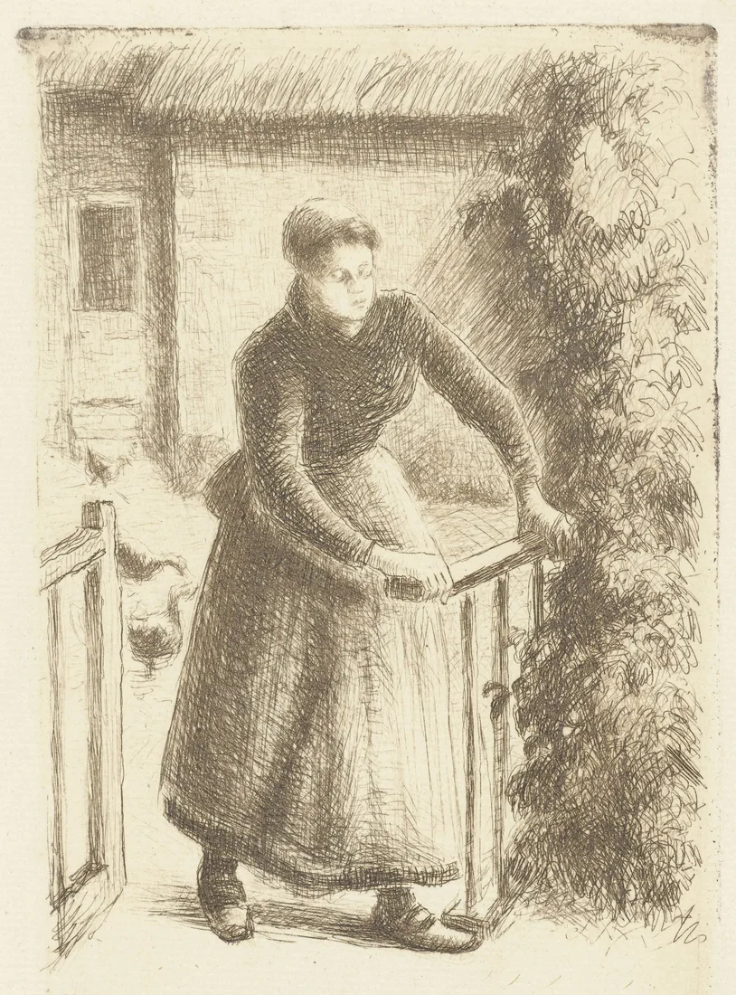Woman at the Fence by Camille Pissarro – art print