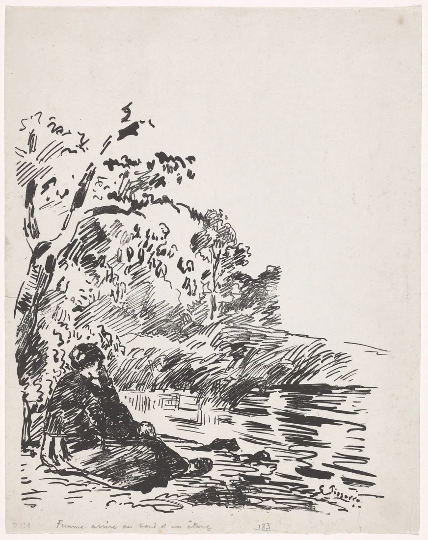 Woman Sitting by a Pond by Camille Pissarro, c. 1874 – art print