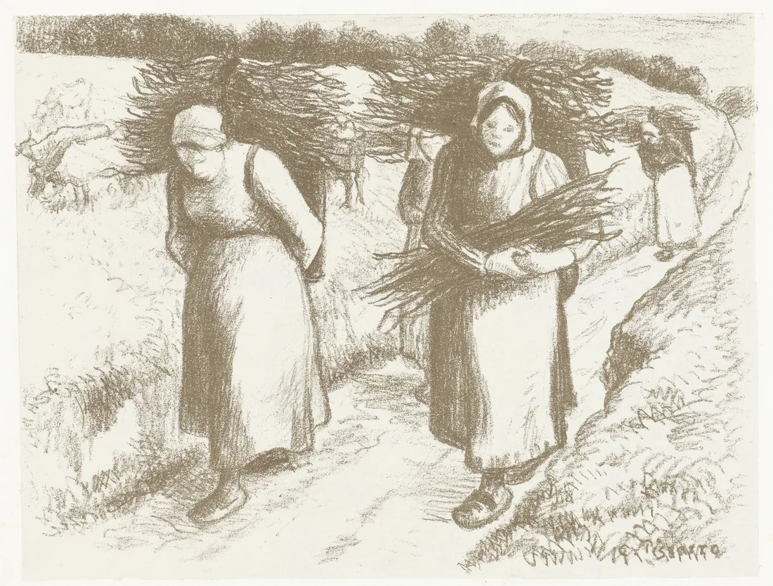 Women Carrying Bundles of Wood by Camille Pissarro – art print
