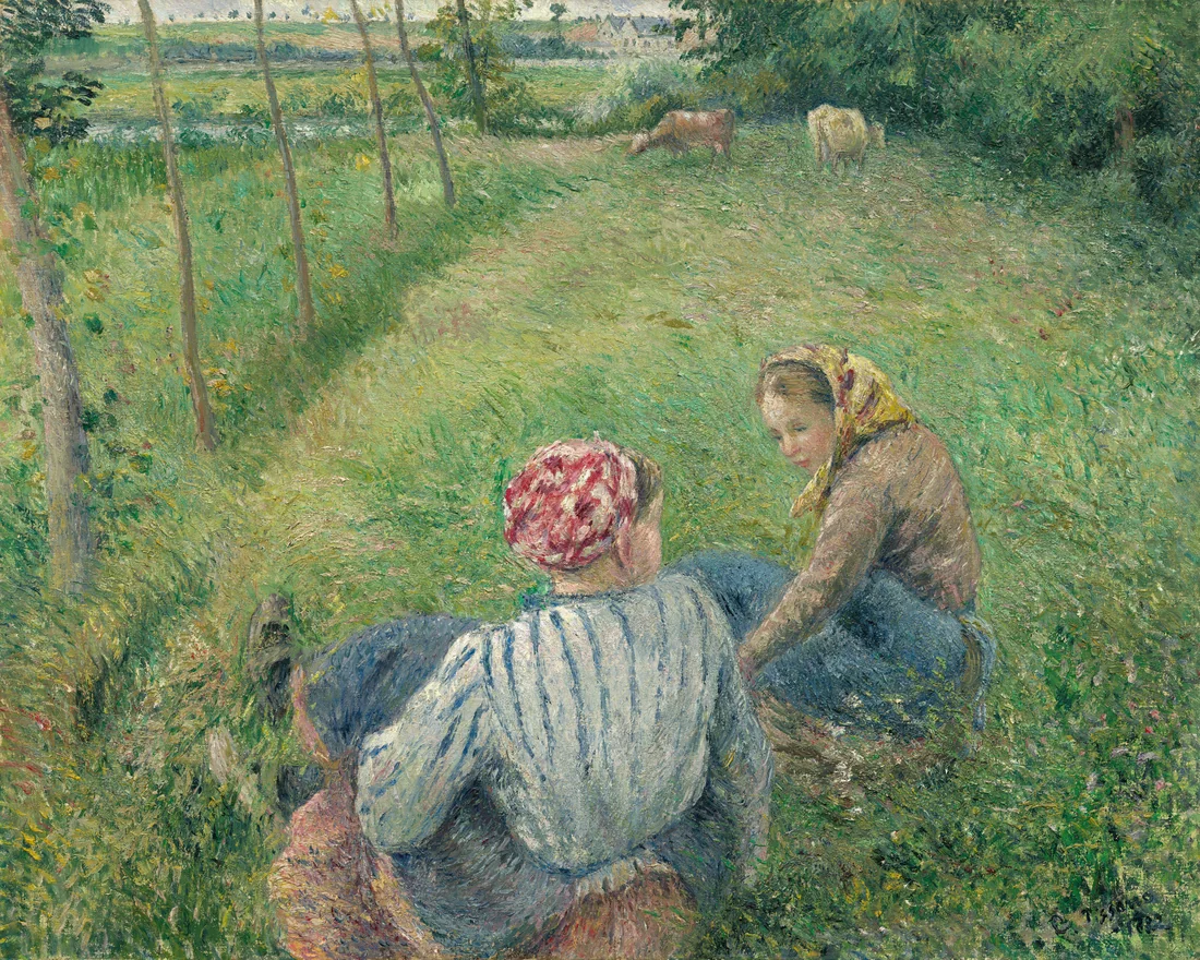 Young Peasant Girls Resting in the Fields near Pontoise by Camille Pissarro, 1882 – art print