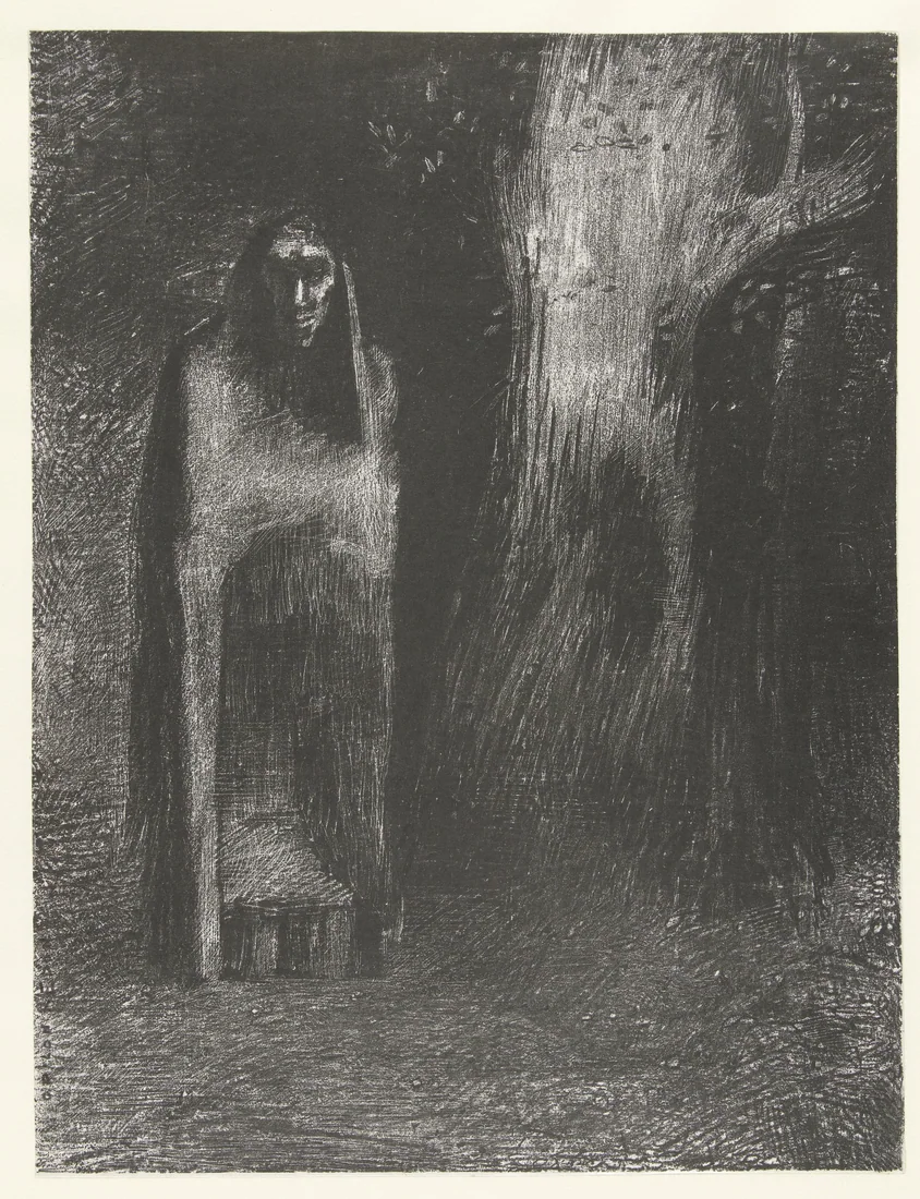 Man Was Solitary in a Night Landscape by Odilon Redon – art print
