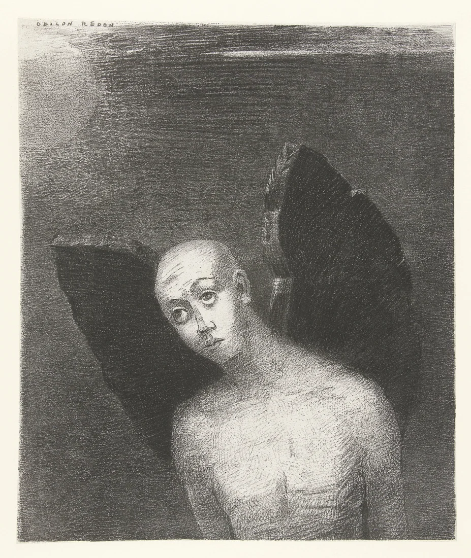 The Fallen Angel Spreads His Black Wings by Odilon Redon – art print