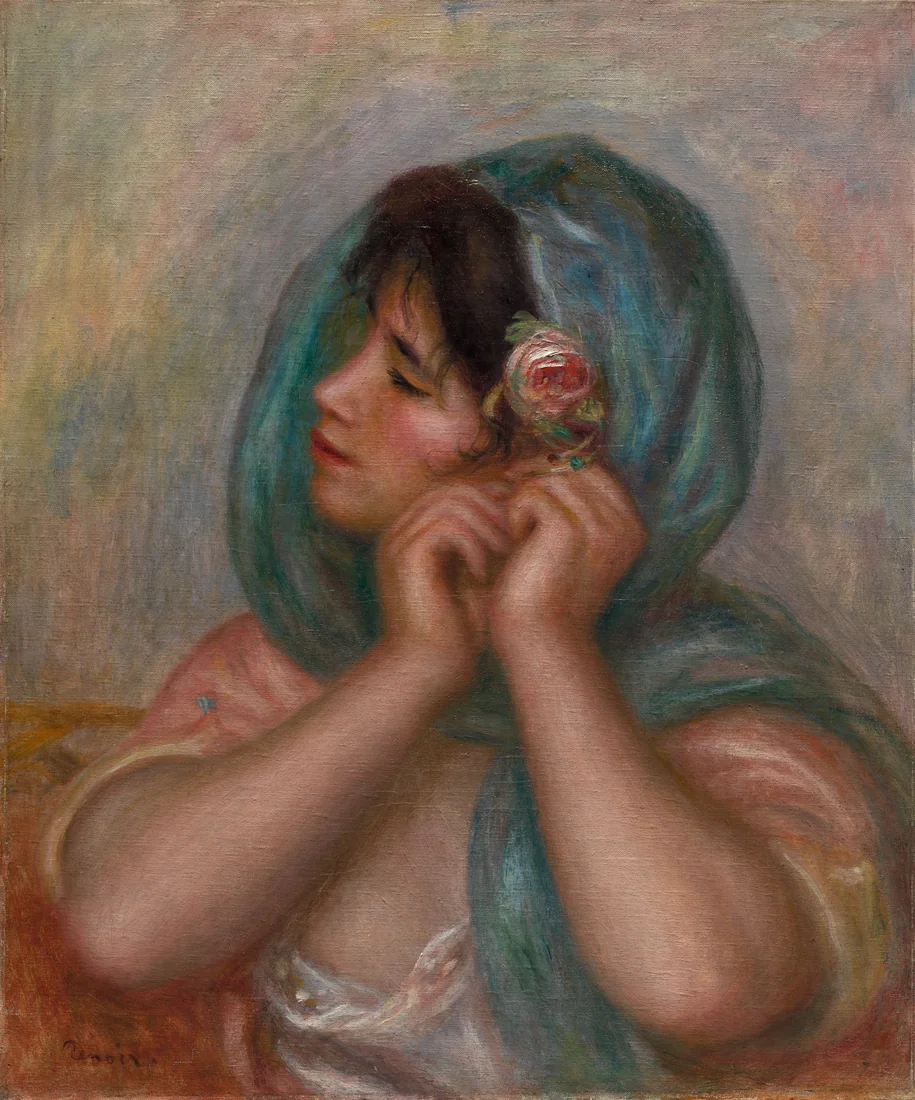 Young Woman Arranging Her Earring by Pierre-Auguste Renoir, 1905 – art print