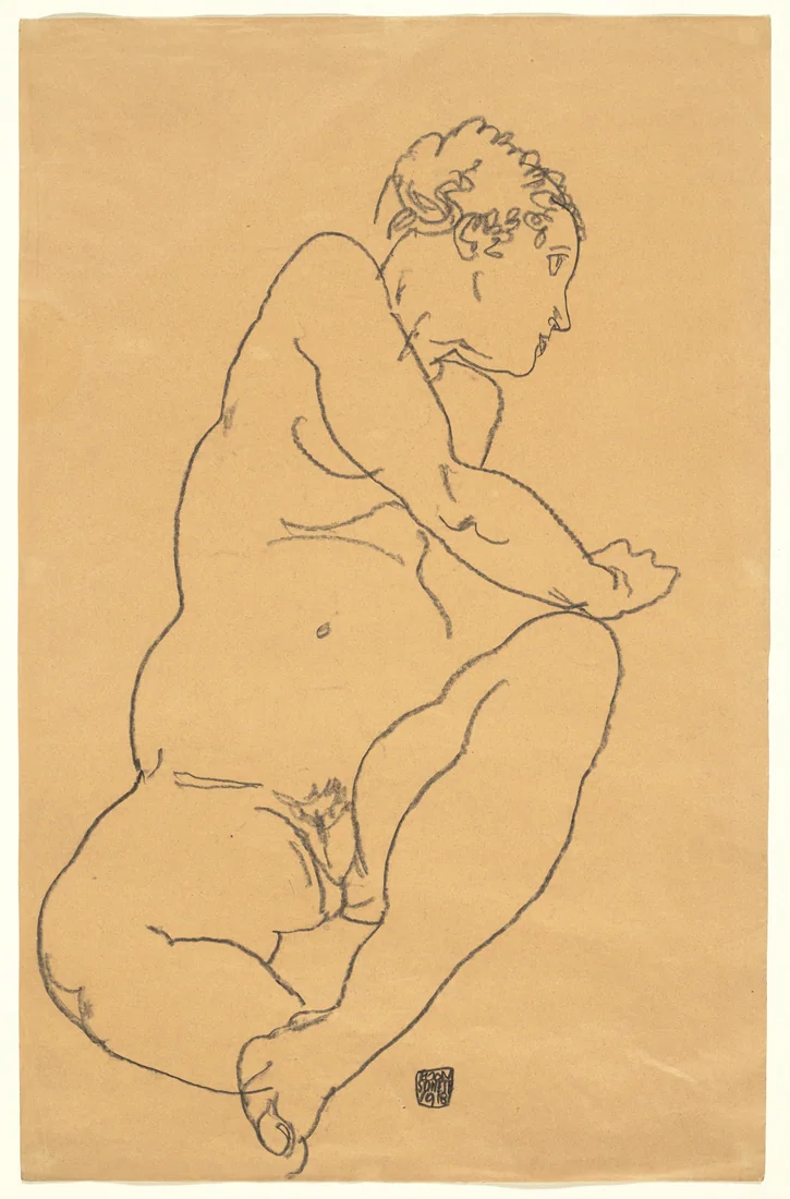 Female Nude Bending to the Left by Egon Schiele, 1918 – art print