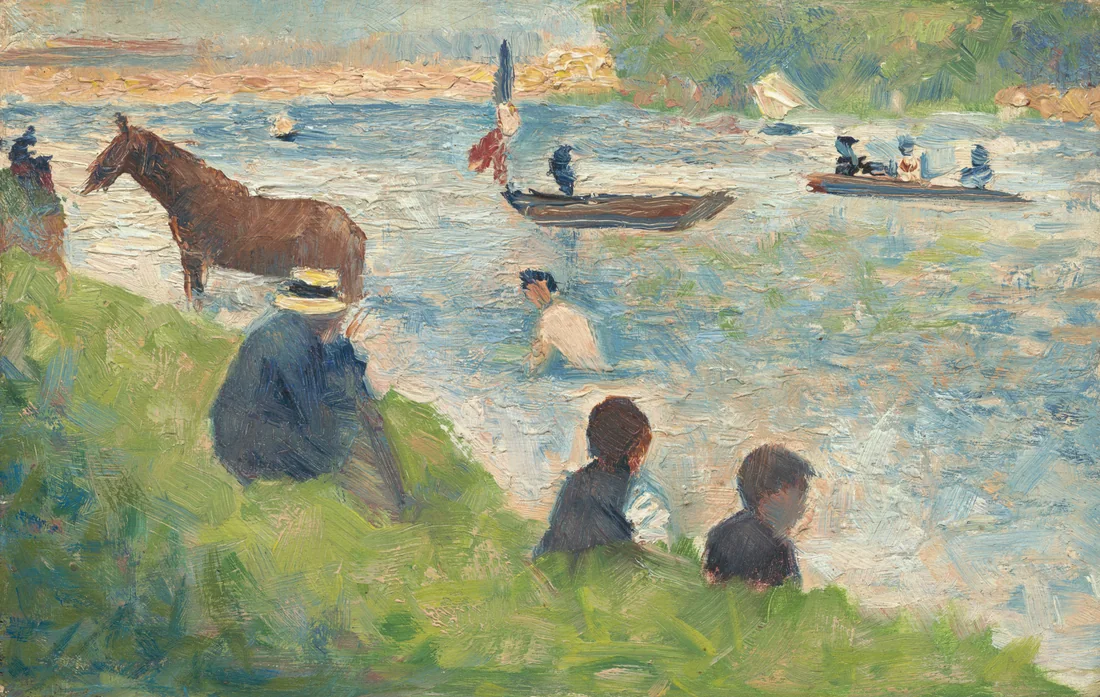 Horse and Boats (Study for "Bathers at Asnières") by Georges Seurat, 1883–84 – art print