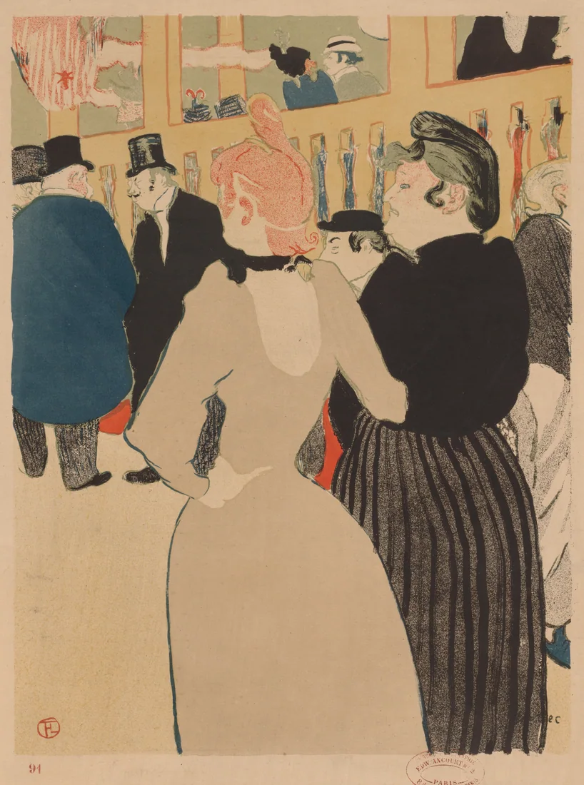 At the Moulin Rouge: La Goulue and Her Sister by Henri de Toulouse-Lautrec, 1892 – art print