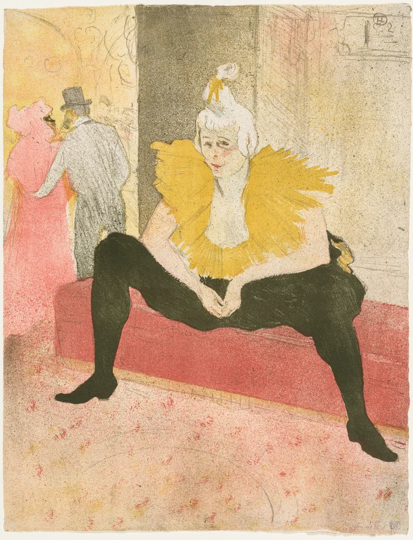 The Seated Clown, Mlle Cha-u-Ka-o (from the series Elles) by Henri de Toulouse-Lautrec, 1896 – art print