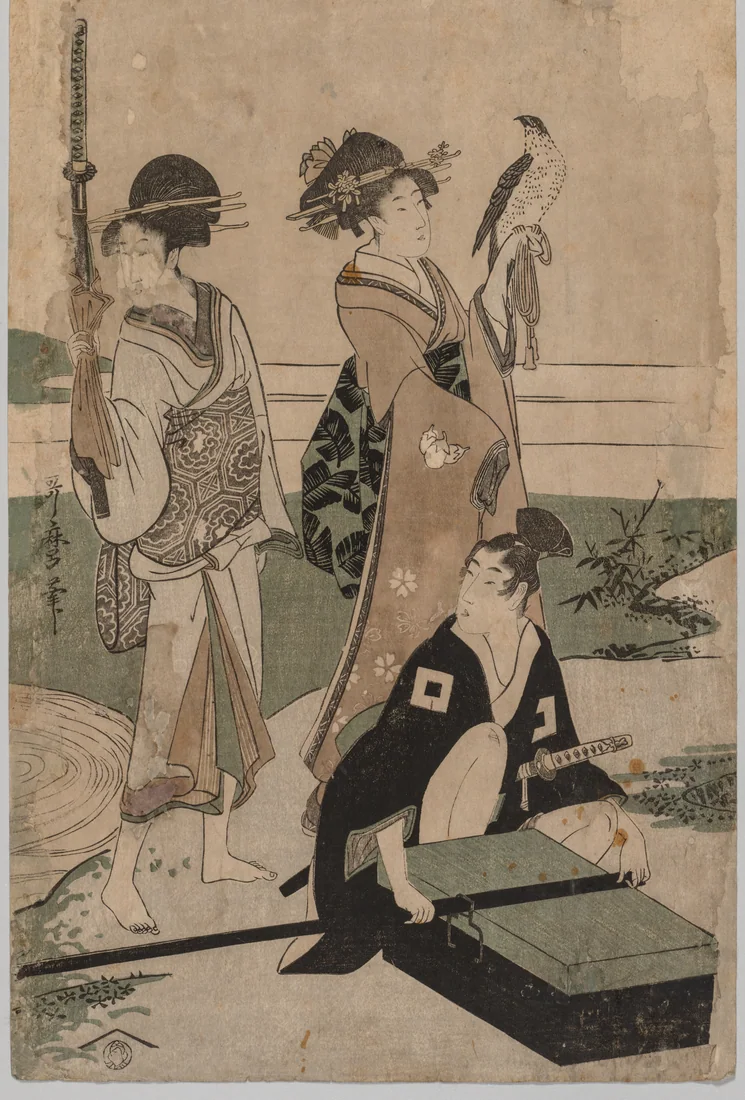 Daimio and His Retinue Crossing a Stream near Fuji by Kitagawa Utamaro, between 1753 and 1806 – art print
