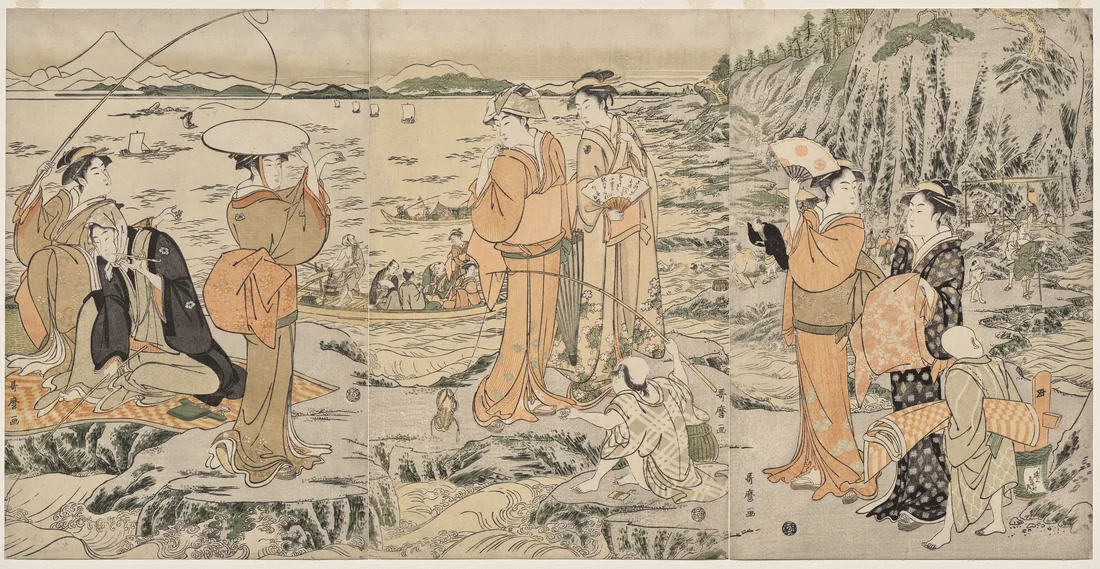 Fishing at Iwaya on Enoshima by Kitagawa Utamaro, c. 1790 – art print