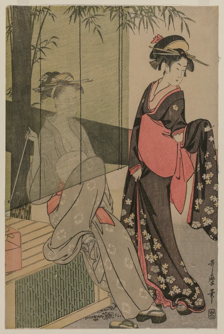 Two Women by a Bamboo Blind by Kitagawa Utamaro, c. 1797 or 1798 – art print