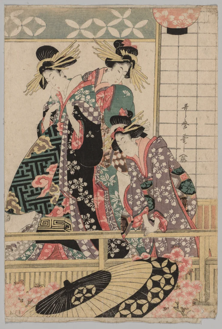 Yoshiwara Women Looking into the Street at Springtime by Kitagawa Utamaro – art print