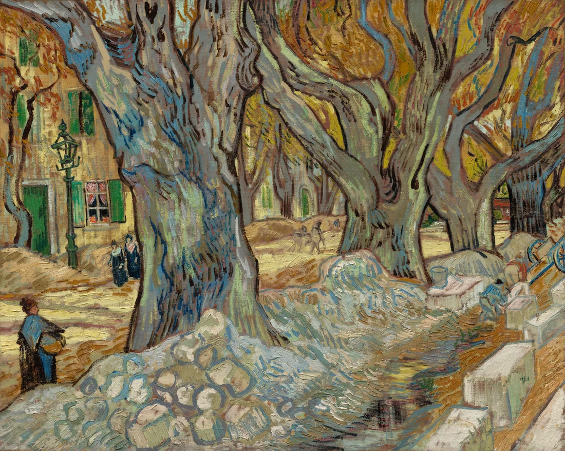 The Large Plane Trees (Road Menders at Saint-Rémy) by Vincent van Gogh, 1889 – art print