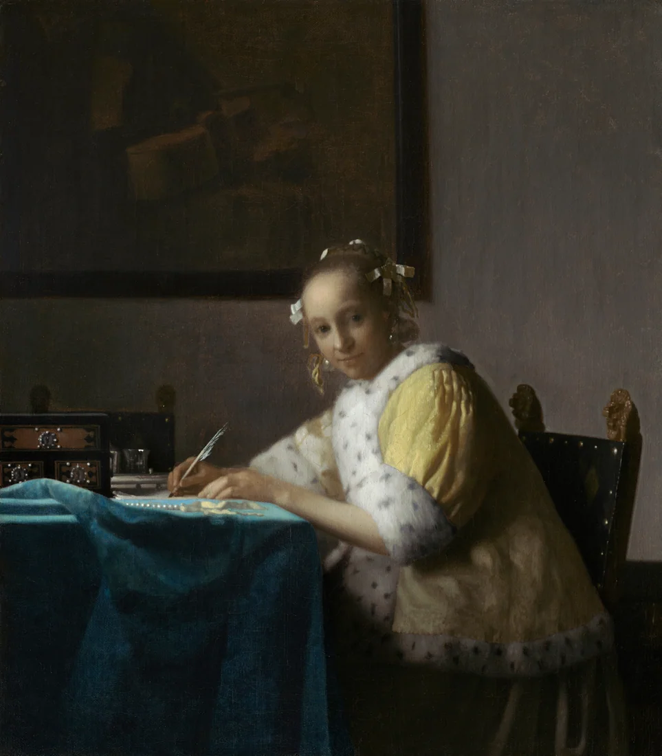 A Lady Writing by Johannes Vermeer, c. 1665 – art print